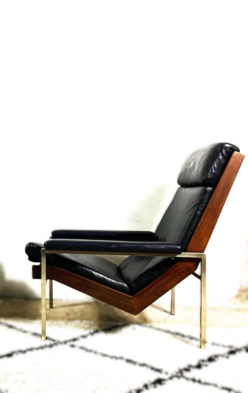 Fauteuil Lotus de Rob Parry, palissandre et cuir, 1960S