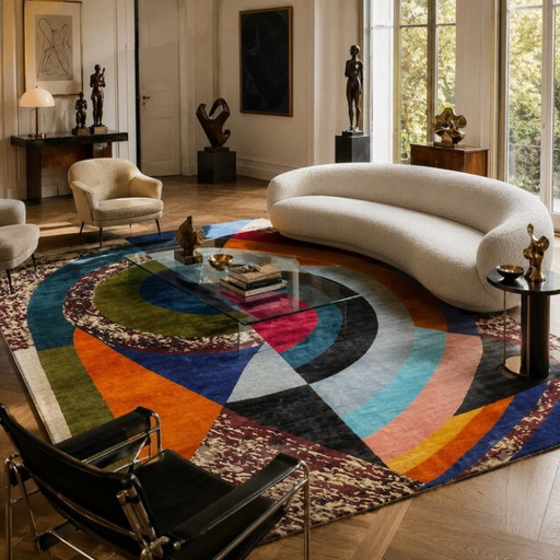 Alfombra Demi-Cercles de Sonia Delaunay – Lana de seda anudada a mano sobre algodón (200x300cm) – vloerkleden en tapijten