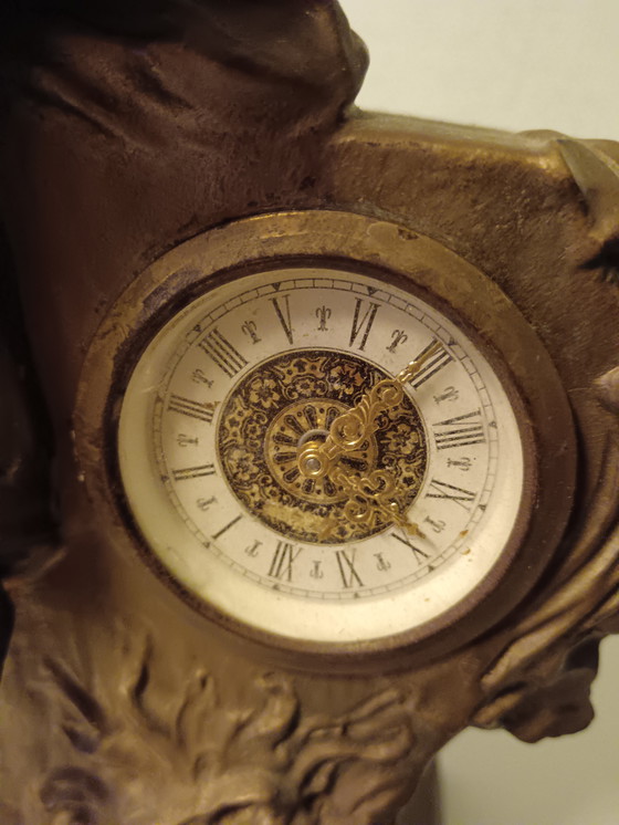 Image 1 of Sculpturaal werk met een Wehrle-klok uit de jaren 1940 en 1950 - Art Deco