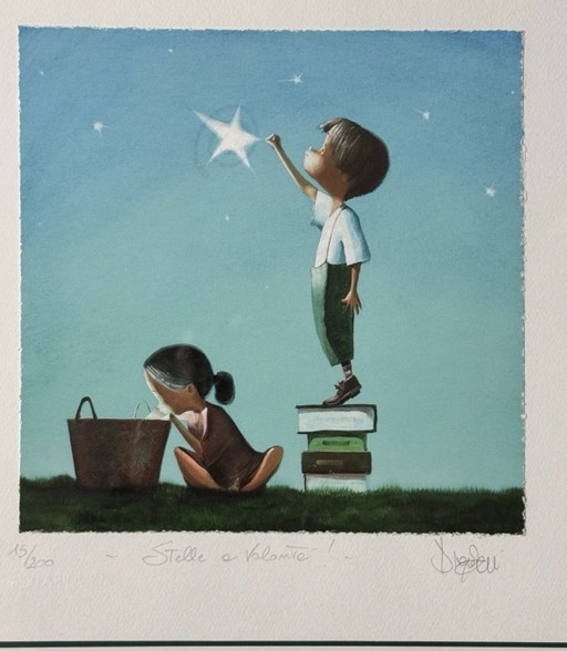 Fine Art Giclée-Gemälde von Diego Santini, 35 x 35 cm, gerahmt: Sterne nach Belieben – kunst, Glass, Paper (photo 2 of 6)