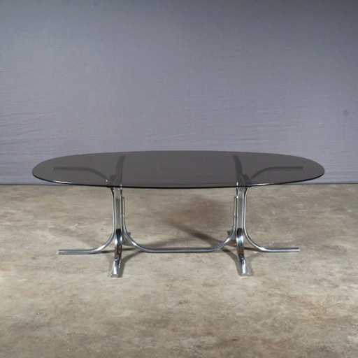 Vintage design salontafel – chroom – rookglas – jaren 60