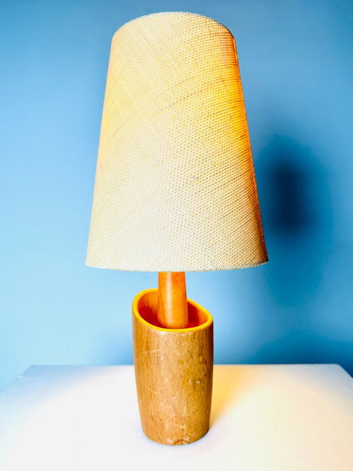 Model 2020 Cylindrical Desk Lamp in Wood by Markslöjd AB, Sweden, 1960s – tafellampen, Textile