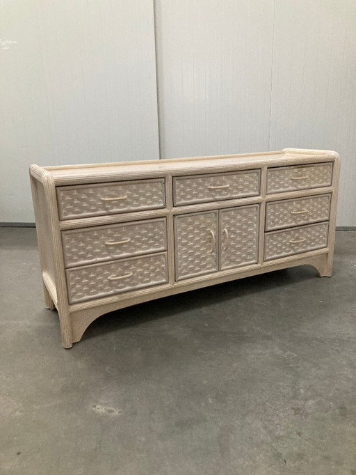 White wash sideboard made of woven rattan/bamboe, '70