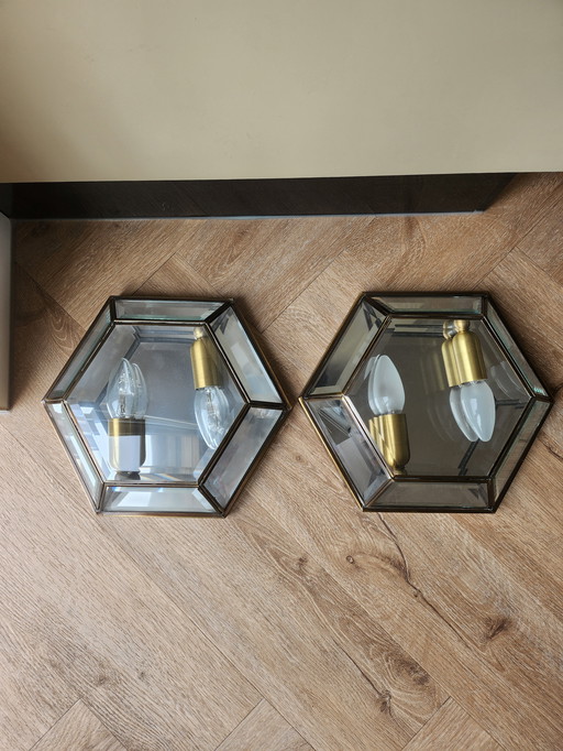 2x facettierte Vintage-Lampen aus Buntglas