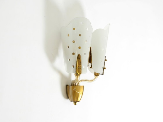 Image 1 of Very beautiful large original Mid Century Modern wall lamp made of brass and glass