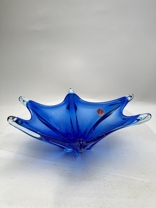 Murano blue pointed bowl, cobalt blue fruit bowl, Mid Century Art Glass