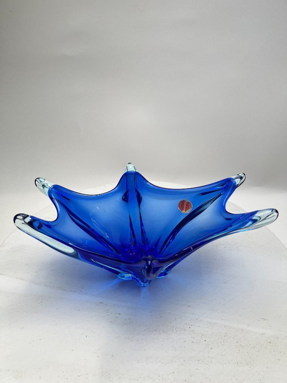 Image 1 of Murano blue pointed bowl, cobalt blue fruit bowl, Mid Century Art Glass
