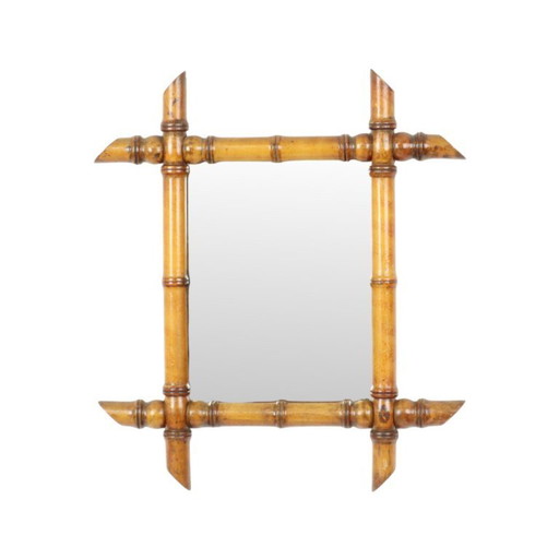 Antique Wooden Faux Bamboo Mirror