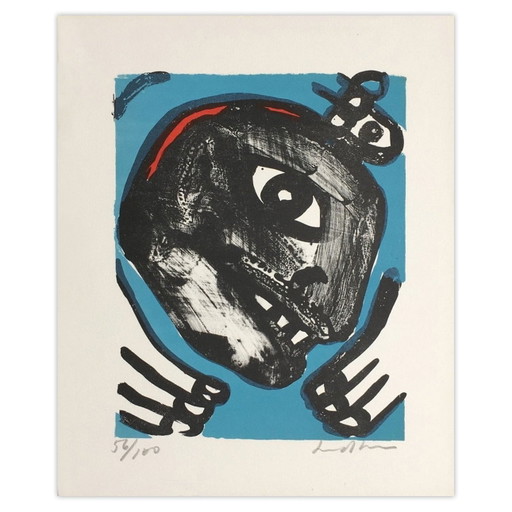Bengt LINDSTROM Visage noir Lithographie signée 1978
