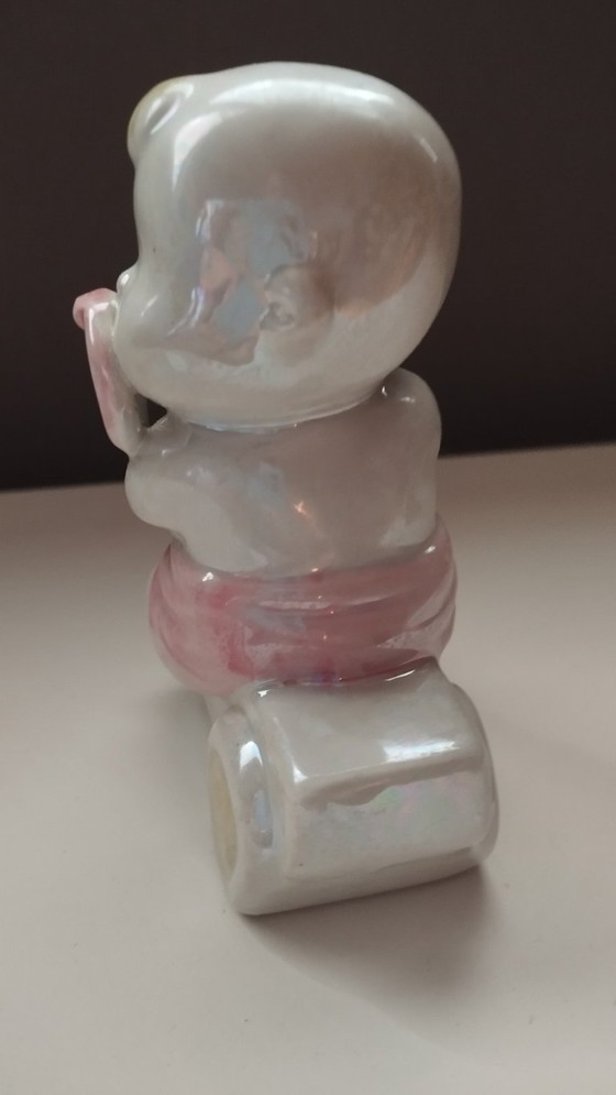 Image 1 of Mid-Century Lusterware Figurine – Baby on Tricycle – Davis & Freeman (Japan/USA)