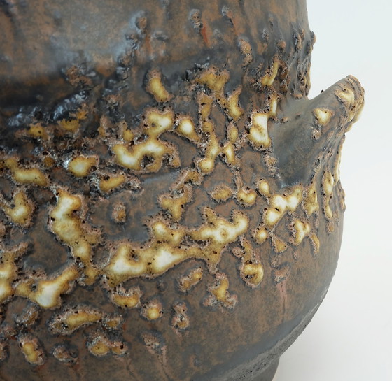 Image 1 of Zeer Zeldzame Grote Vintage Jopeko Plantenstandaard Plantenpot met Voet Vet Lava Keramiek 1970