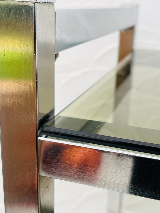 Image 1 of Mensola vintage di design italiano in cromo e vetro fumé degli anni '70.