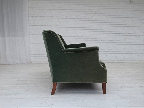 Image 1 of 1960s, Danish 3-seater sofa, original turquoise-green furniture velour.