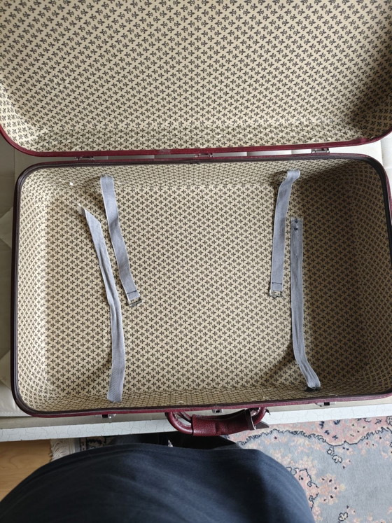 Bella Valigia da Viaggio Vintage, Borse da viaggio, Metallo, Tessile, Rosso (foto 7 di 7)