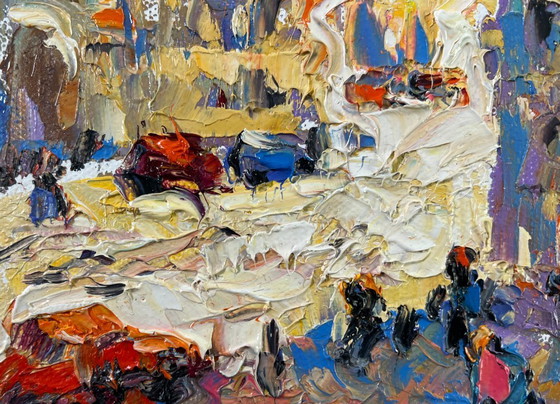 Image 1 of Original Oil Painting Day Street Landscape Twilight Over the City