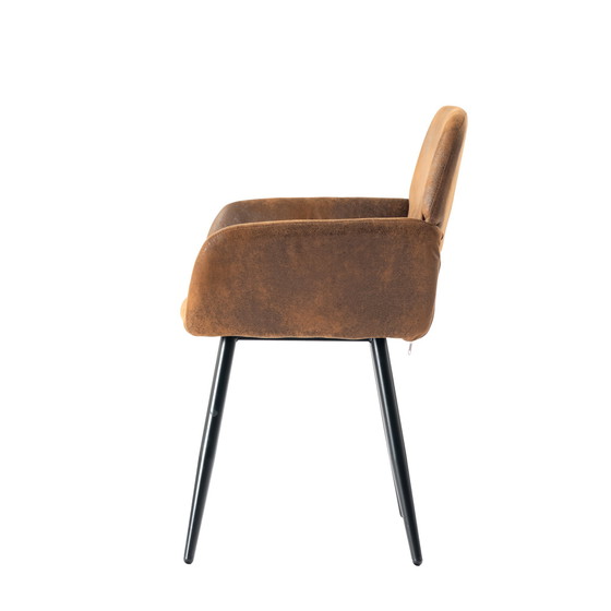 Image 1 of 2x Urban Meuble Esszimmerstühle im industriellen Stil, retro, brauner Stoff, schwarze Beine, Mayfair Suede Brown