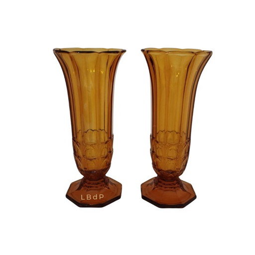 Paar Art Deco Vase, Cristallerie Du Val-Saint-Lambert 1930
