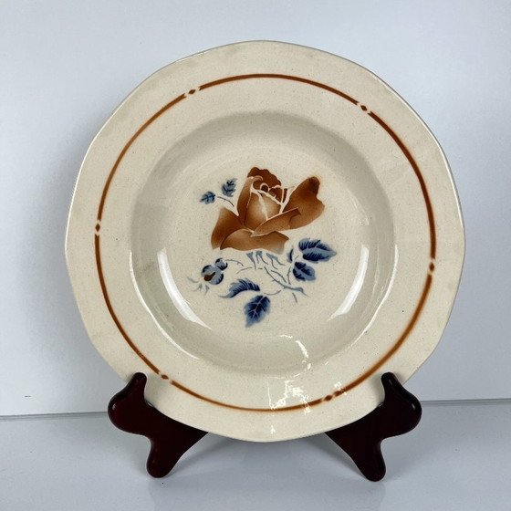 Set van 4 Sarreguemines soepborden met bloemmotief, eerste helft van de 20e eeuw. – Servies, Ceramic (photo 3 of 10)