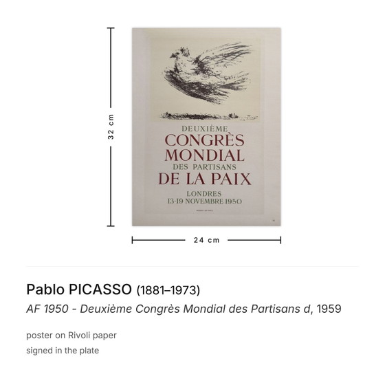Image 1 of Pablo Picasso AF 1950 - Second World Congress of Partisans (poster 1959)