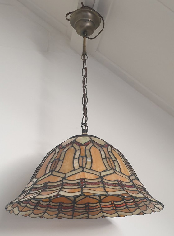 Grande lampada a sospensione in vetro colorato/Tiffany, Belgio – Massive, Lampade a sospensione, Glass (photo 20 of 35)