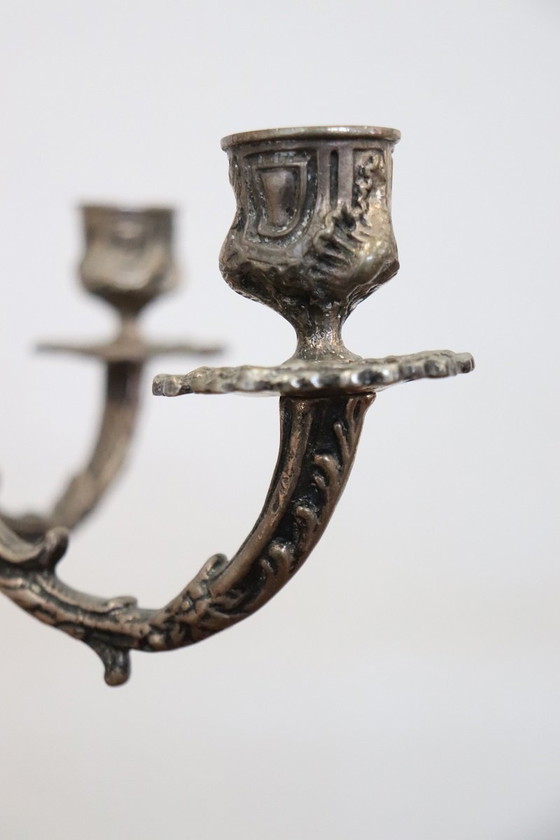 Image 1 of Kandelaber mit 5 Armen aus versilbertem Metall, ca. 1980er Jahre, 2er-Set