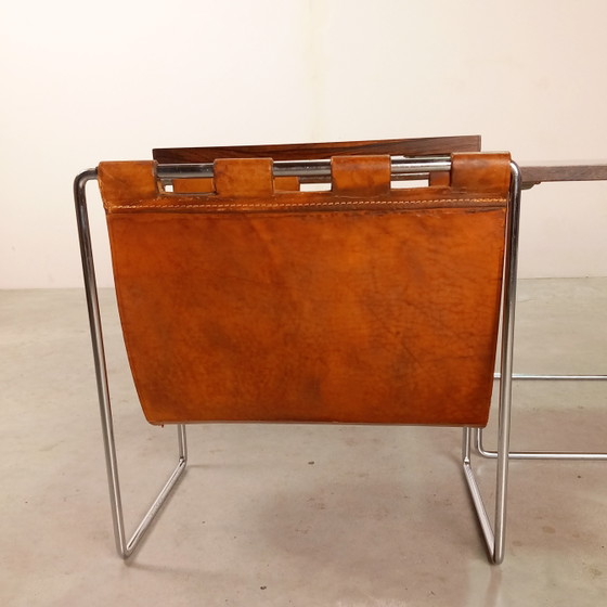 Vintage Dutch Design Brabantia Miniset Met Tuigleer Lectuurbak Nesting Tables – Bijzettafels, Leather, Metal (photo 4 of 9)