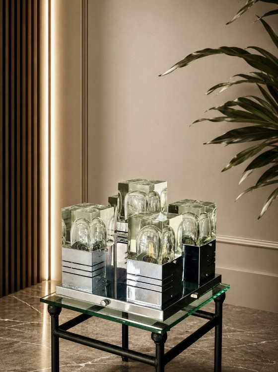 Image 1 of Mid-Century Modern Chrome and Textured Glass Sconce / Flush Mount Ceiling Lamp by Gaetano Sciolari, 1960s