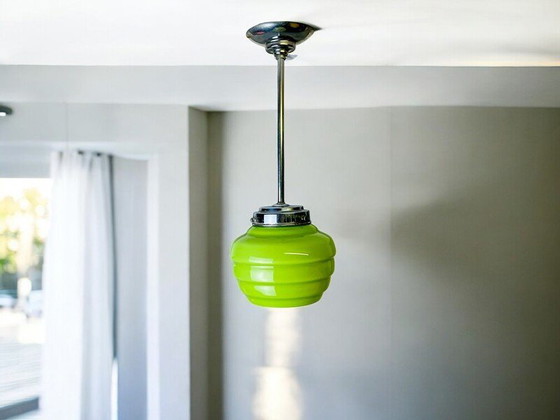 Image 1 of Lampada a sospensione in vetro a nido d'ape verde Art Déco