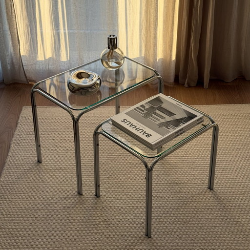 Vintage glass nesting tables, 1970