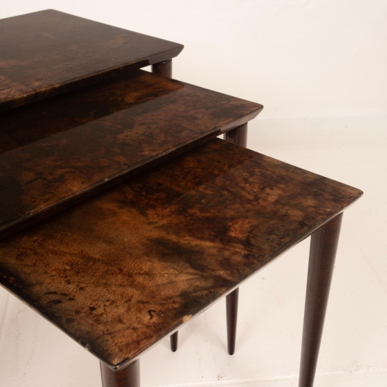 Aldo Tura Mid Century Parchment Nesting Tables Model 764 Tura Milano Italy 1950 – Side tables, Leather (photo 16 of 19)