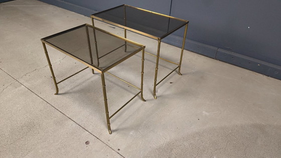 Image 1 of Brass faux bamboo nesting tables, 1960s