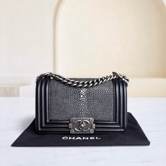 Image 1 of Chanel Boy Small - Small Galuchat Stingray Black Ruthenium Silver Hardware Series 18