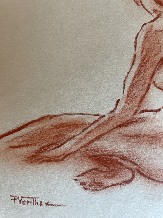 Image 1 of Ritratto femminile firmato su lavagna "Posa in studio"