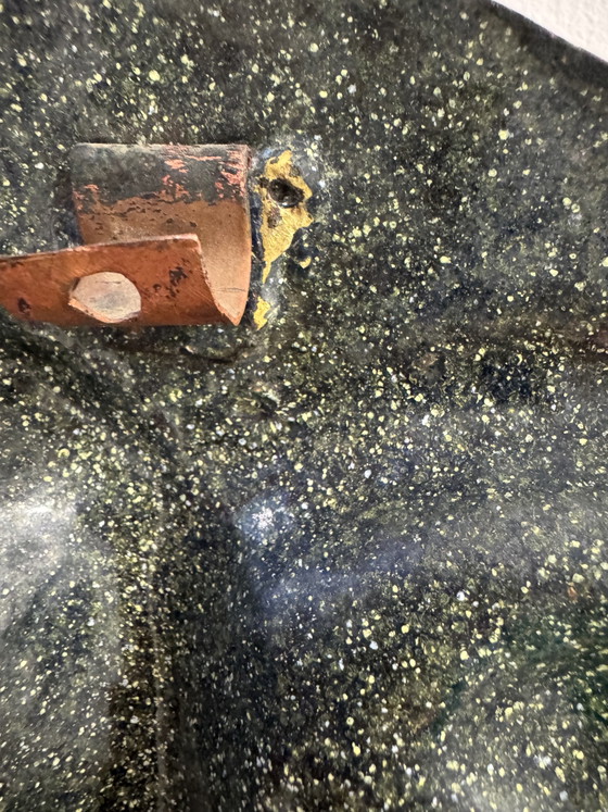 Image 1 of 1960s repoussé and enameled brass face sculpture