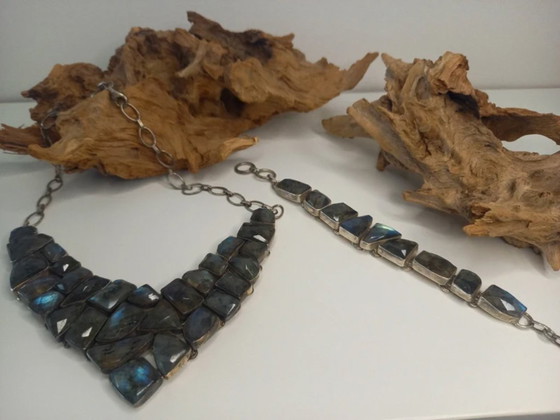 Image 1 of Jewelry set silver 925 with semi-precious stone labradorite.