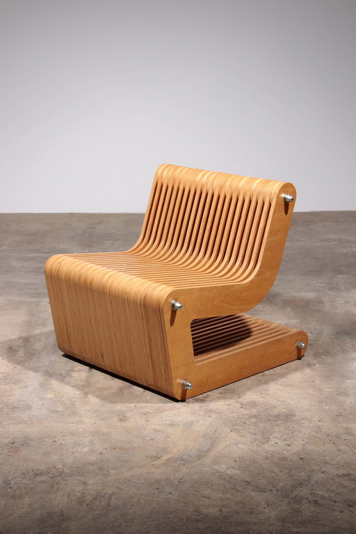 Chaise longue vintage en contreplaqué de hêtre avec construction à boulons