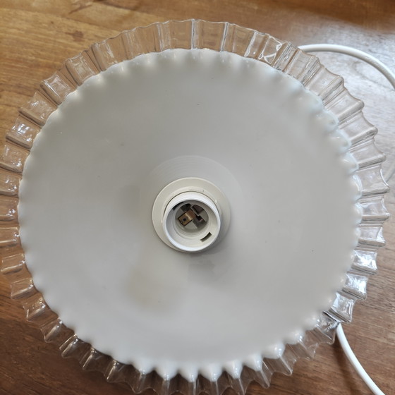 Image 1 of Vintage Opaline Glass Pendant Lamp – Ruffled Edge – 1970s Italian Style