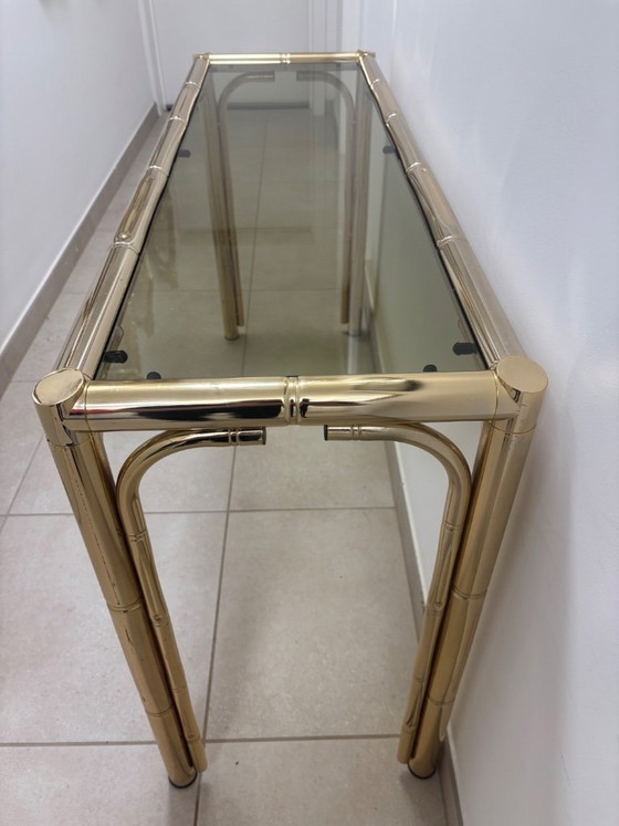 Image 1 of Vintage messing faux bamboe bijzet tafel 