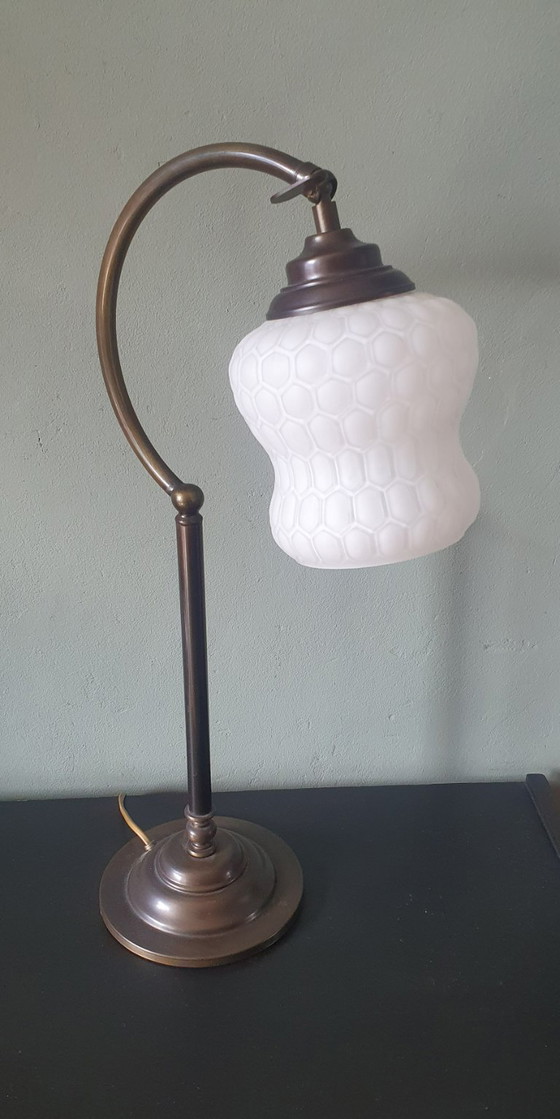 Image 1 of Vintage Art Deco style desk lamp with opaline glass shade