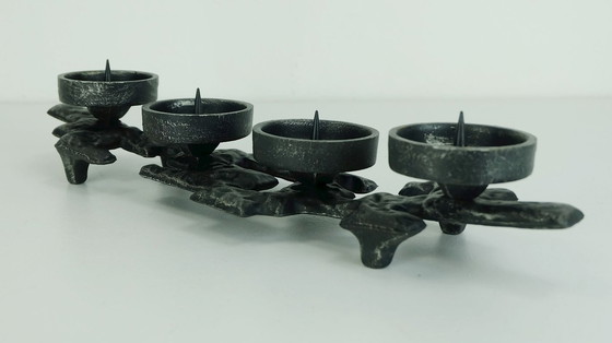 Image 1 of mid century cast iron CANDLE HOLDER brutalist design true vintage 1960s 70s candelabra