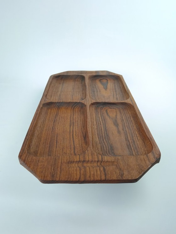 Image 1 of Solid Teak 4 Compartment Serving Tray