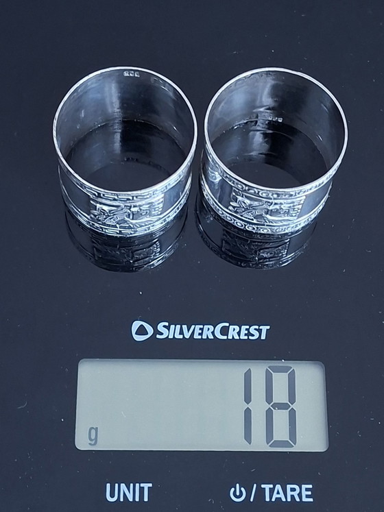 Ronds de serviette péruviens en argent faits main du milieu du siècle, Lot de 2, Accessoires de table (photo 8 sur 8)