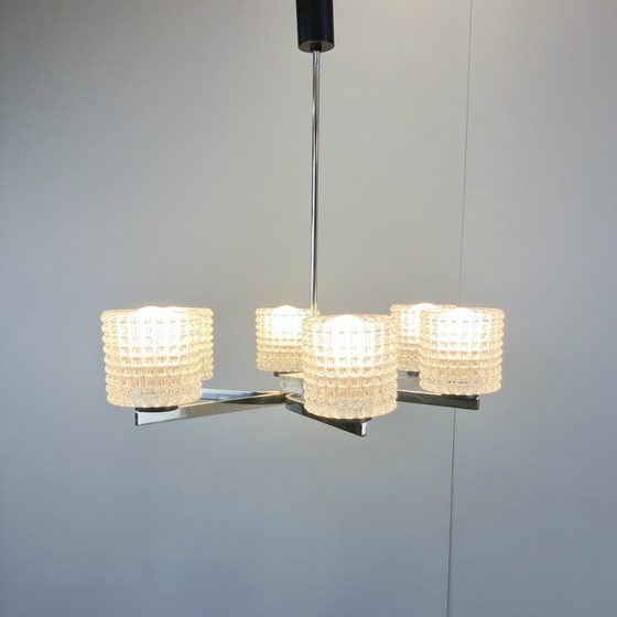 Image 1 of Six-light chandelier by Kaiser Leuchten, chrome, glass, 1960s