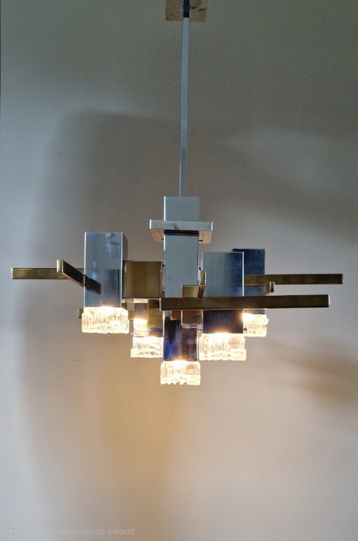 Vintage Design Chandelier, Pendant Lamp, Cubic, Gaetano Sciolari, 1970s – kroonluchters, Chrome
