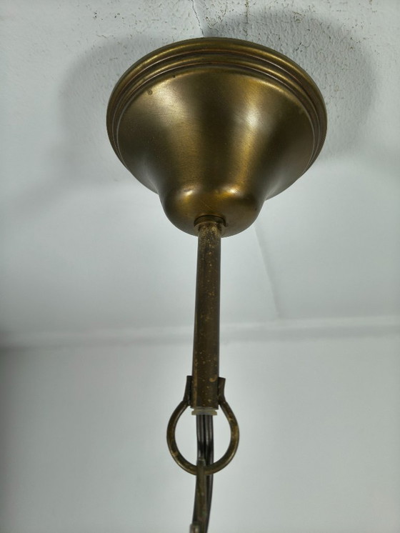 Image 1 of Lámpara colgante antigua de cristal opalino amarillo, 1920-1930