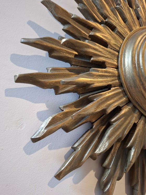 Image 1 of 40cm double-decker wooden sun mirror! Convex. 1950.