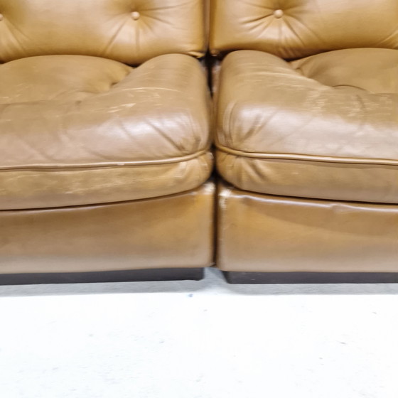 Image 1 of Elementen bank 2 fauteuils jaren 60 leren tweezitsbank 