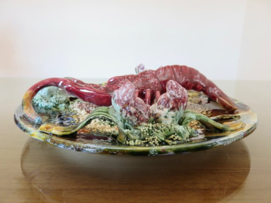 Image 1 of Antiek majolica "kreeft" wandbord, Caldas de Rainha, Palissy, jaren 30