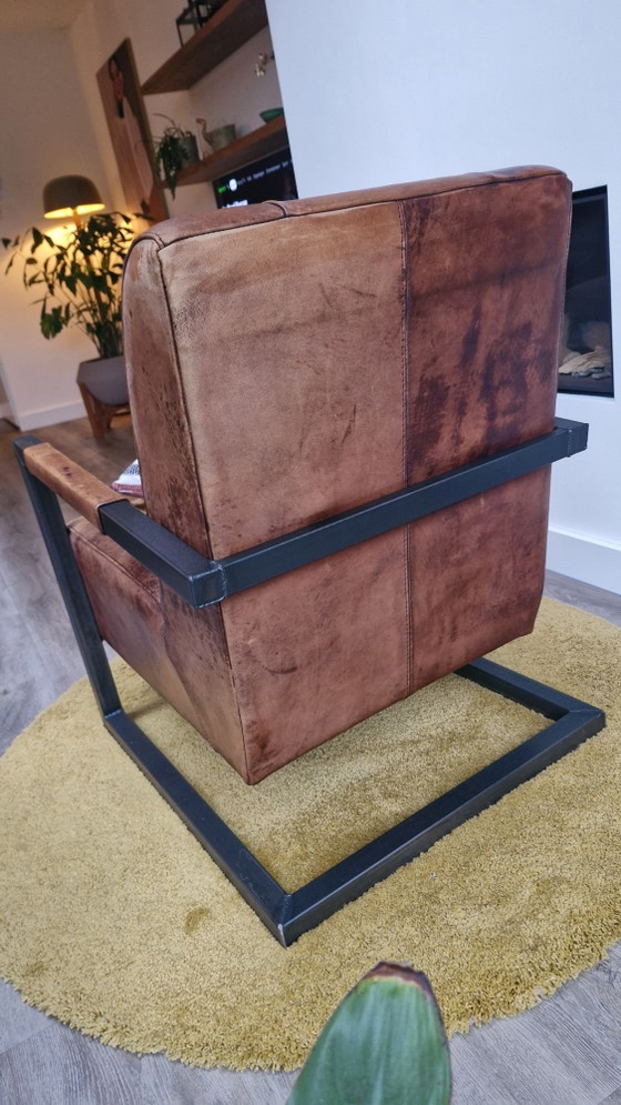 Fauteuil industriel en cuir véritable, Métal, Noir (photo 4 sur 6)
