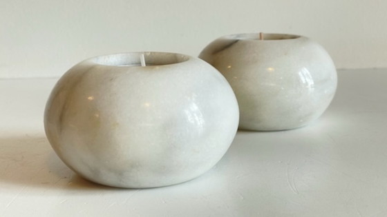 Image 1 of 2 MARBLE Ball Tealight Holders from the 70s